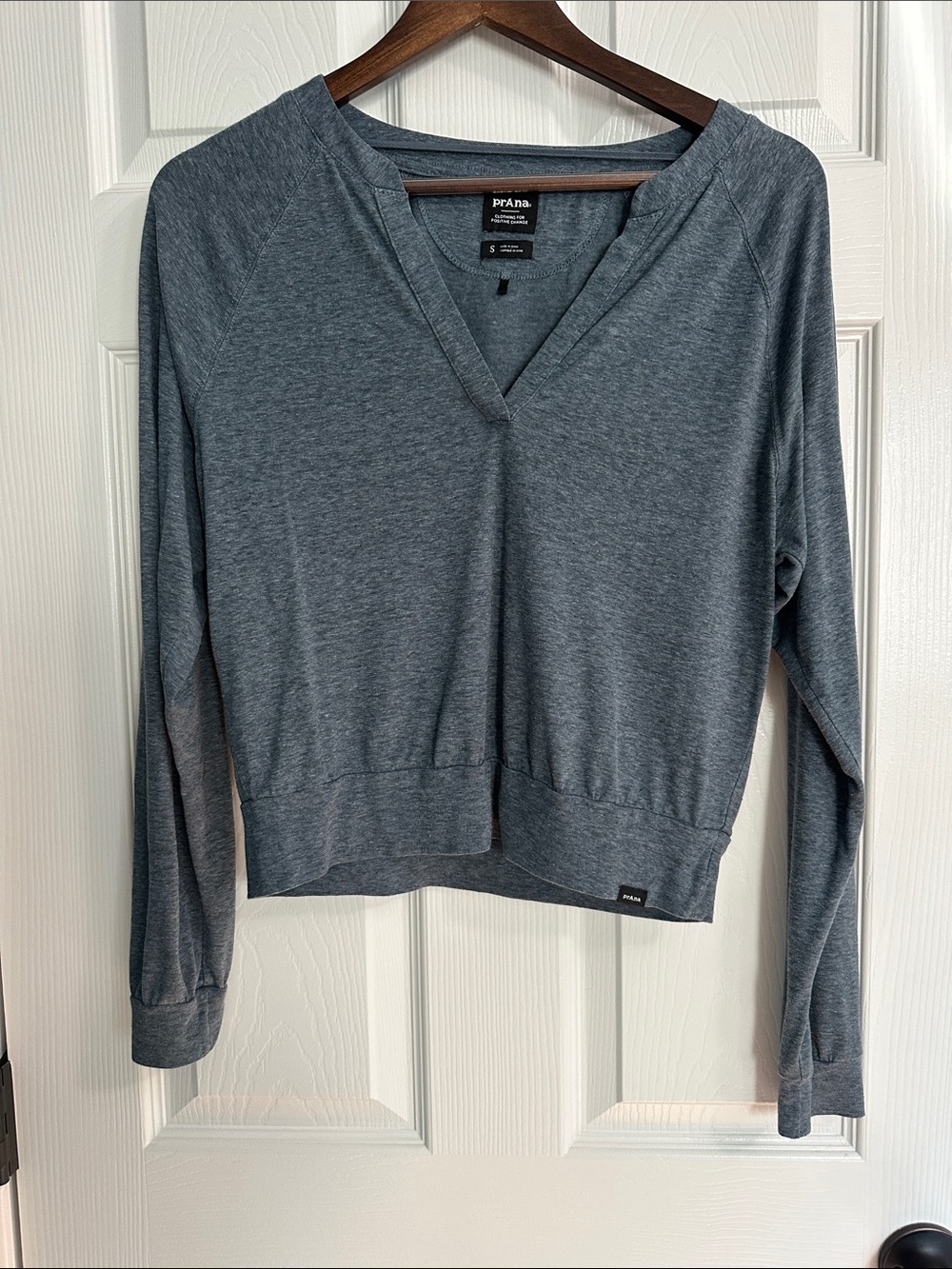 Prana Slate Blue V-Neck Pullover Hoodie